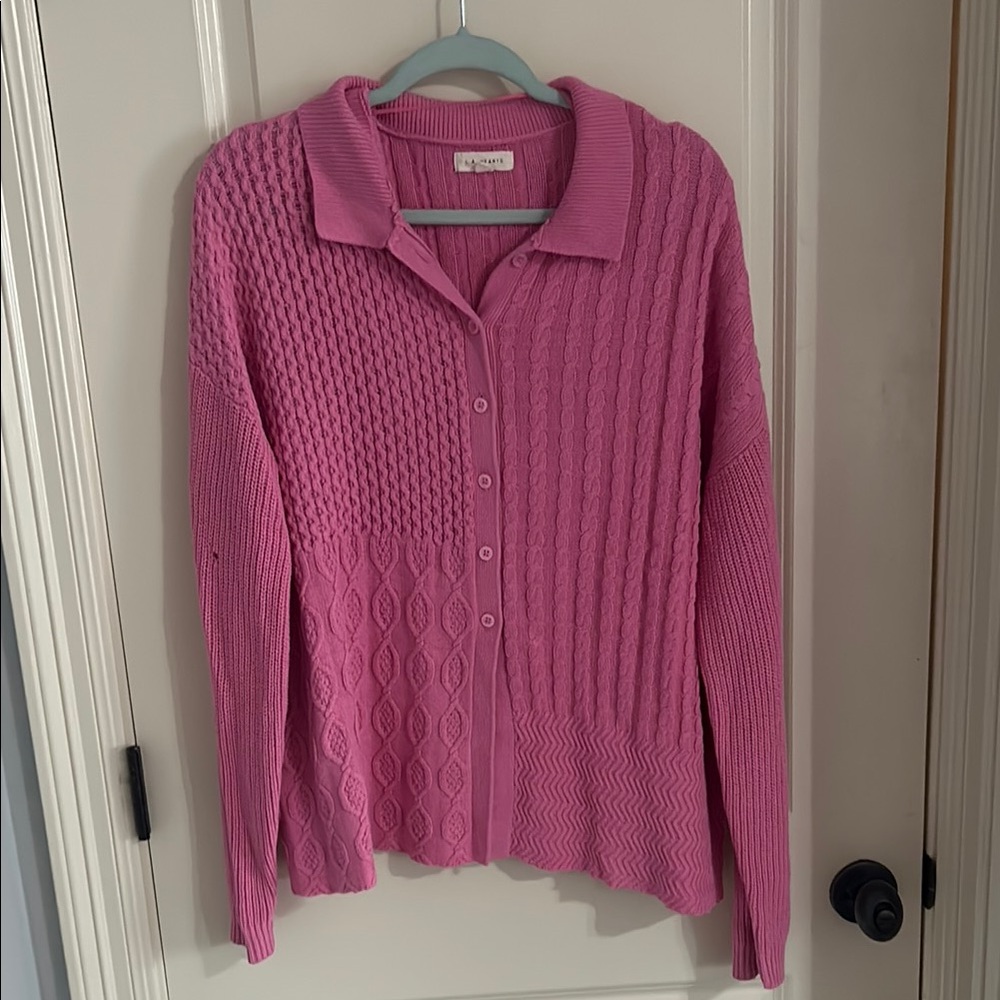 Pink Button-Up Knit Cardigan